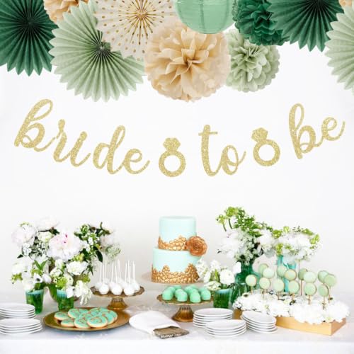Image of Champagne Sage Green Bachelorette Bridal Shower Party Decorations Huglony | 21pcs Women Bride To Be Paper Streamers Lanterns,Bridal Shower Banner Garland,Flower Tissue Pom Poms Fan Favors Wedding Decor