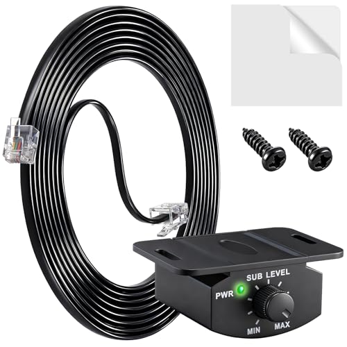 Gulfmew Universal Bass Control Knob, 4 Pin Bass Volume Knob with 11.48ft/ 3.5m Extension Cable, Fit Most Car Amplifiers, Volume Control with Screw, Double Sided Adhesive, Indicator