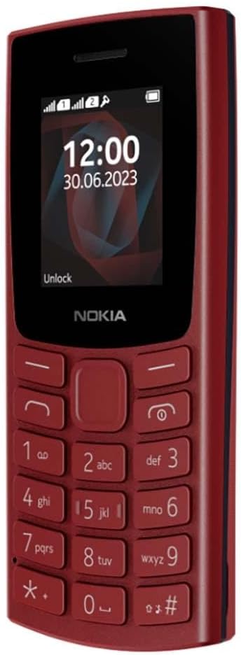Nokia 105 2G Feature Phone with long-lasting battery, 12 hours of talk-time, wireless FM radio, large display, and tactile keyboard, Dual Sim - Red