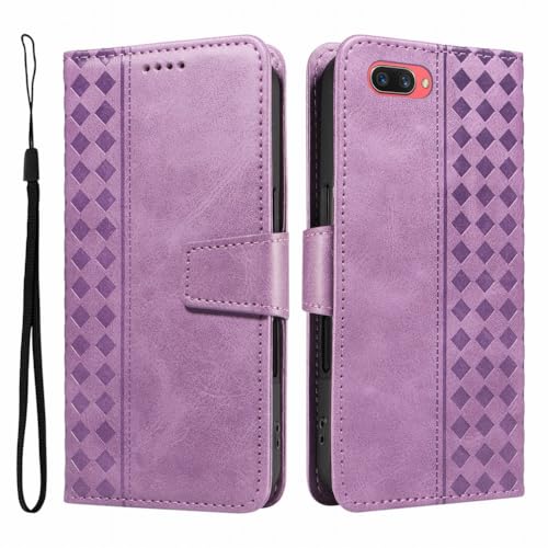LOYWIN Custodia per OPPO A5 A3S Cover Custodia in Pelle Portafoglio Borsa con Cavalletto Magnetico Flip Protettivo TPU Silicone Cover per OPPO A5 A3S, Porpora