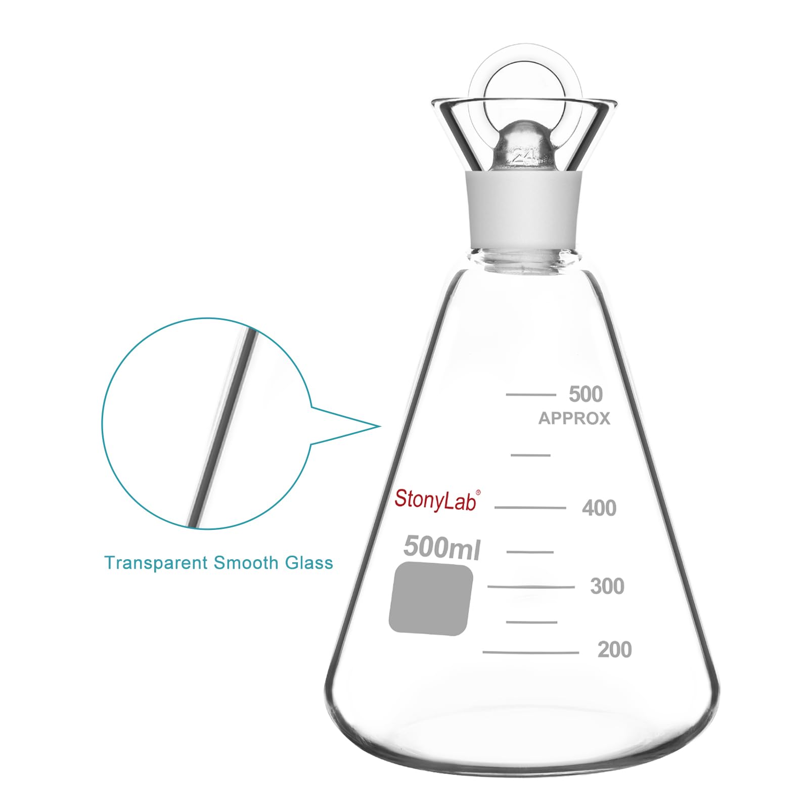 stonylab Frasco de Yodo con Tapón, Capacidad de 500 ml, Diseño de Boca Ancha, Vidrio de Borosilicato G3.3, Para la Determinación del Valor de Yodo en Laboratorio