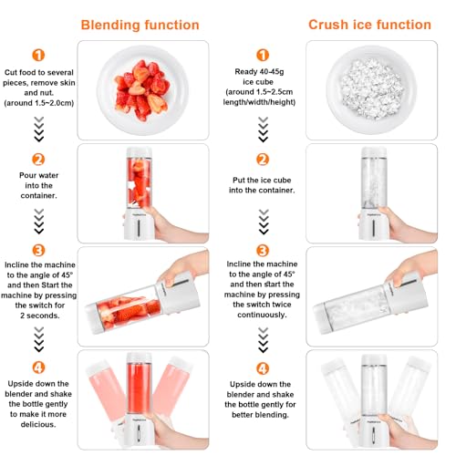 Image of Popbabies Portable blender for smoothie and juices, 450ML Ice Crushing, blender smoothie juice, Pulse Mode Feature, 4000mAh, USB Waterproof Charging Port, Food Grade Jar, 6 Sharp Blade (White)