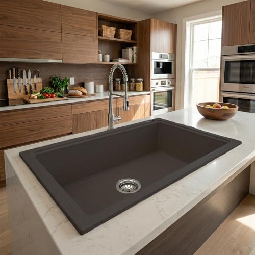 Image of JAYKO Quartz Acrylic Kitchen Sink for Modular Kitchen | Granite Finish, Scratch & Heat Resistant | Easy to Clean & Stylish Sink for Home (CO, 32x20in)