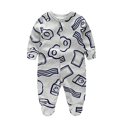 Macacão infantil de manga comprida com estampa de ovo e leite para meninas de 0 a 24 meses roupa de bebê rosa (cinza, 6 a 24 meses)