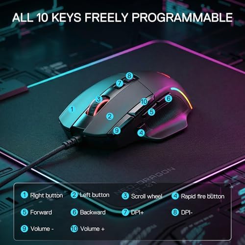 Redragon M925 Wired Gaming Mouse, 24,000 Max DPI Optical Gaming Mouse with 10 Programmable Buttons, Ergonomic Natural Grip Build, Software Supports DIY Keybinds & DPI, Black - 5