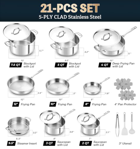 Image of KOCH SYSTEME CS 5 Ply Stainless Steel Cookware Set 21 Piece, Fully Clad