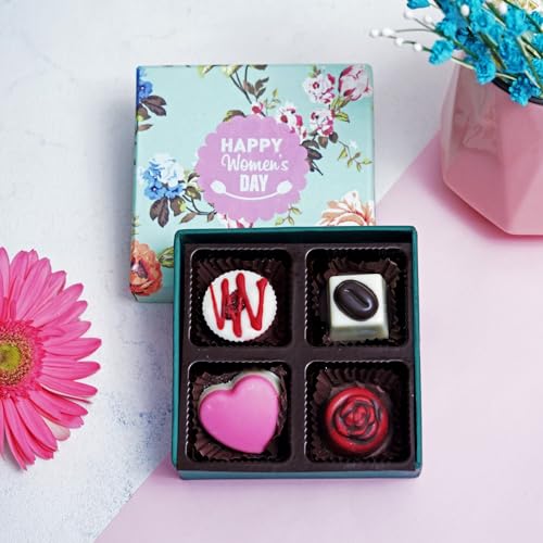 Image of Velvet Fine Chocolates Gift Hamper Floral Wish and 4 Assorted Chocolates (Strawberry Filling, Butterscotch Filling, Raisins, Mixed Nuts)