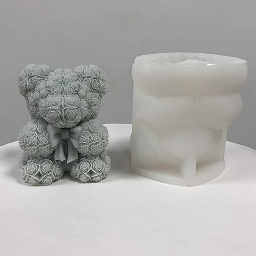 Miniatura 5 de Moldes de silicona de oso de rosas 3D, molde de vela de aromaterapia para el día de San Valentín, boda, oso de rosa, exhibición de ventana,