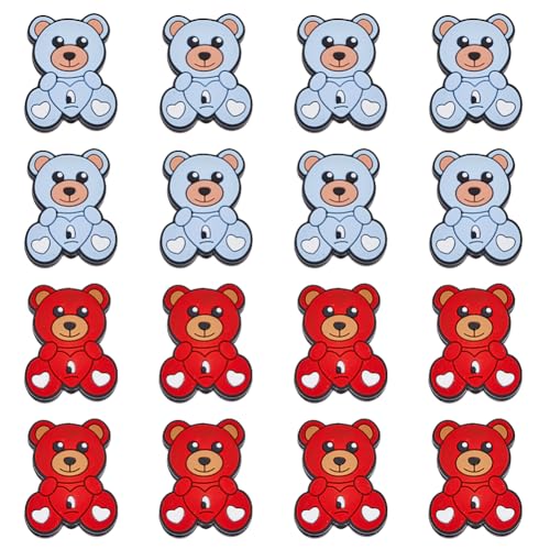 DICOSMETIC 16Pcs 2 Colors Silicone Beads Flat Bear Spacer Beads Cartoon Animal Loose Silicone Beads Cute Bead Pens DIY Beaded Phone Straps Supplies Bracelet Jewelry Making