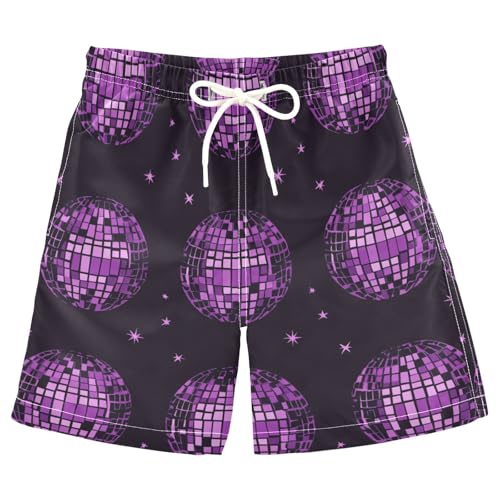 Boys Beach Board Shorts Disco Purple Light Swim Trunk Teen Swimwear 8-16Y
