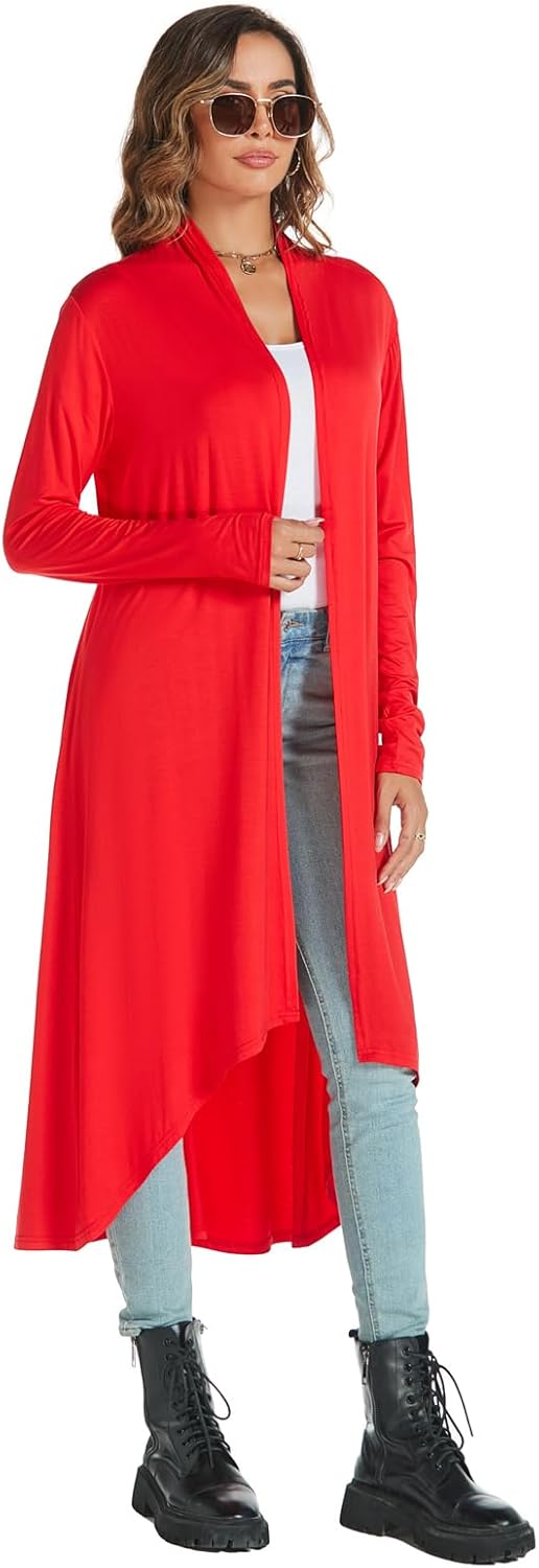 AvaCostume Womens Casual Lightweight Drae Long Sleeves Cardigan Front Open Maxi Dusters - Image 4