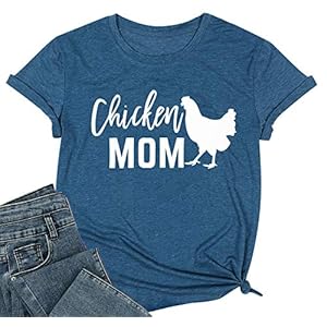 Chicken-Mom-T-Shirt-Women-Funny-Hen-Chiken-Farm-Humor-Graphic-Mother-Shirt-Cute-Short-Sleeve-Tops Chicken Mom T-Shirt Women Funny Hen Chiken Farm Humor Graphic Shirt Cute Short Sleeve Tops (Blue, Large)