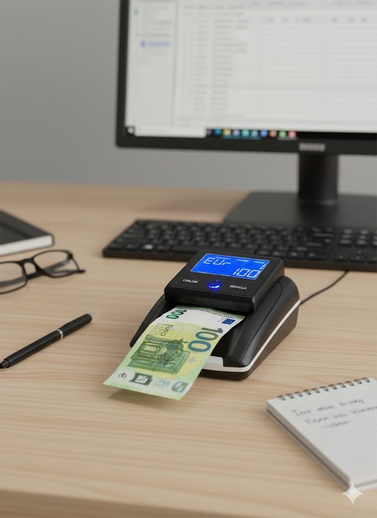Rilevatore Banconote False Portatile LCD, Verifica Euro Professionale con Display Digitale, Dispositivo di Scansione Contante per Negozi e Uffici, Sistema di Controllo Valuta Compatto