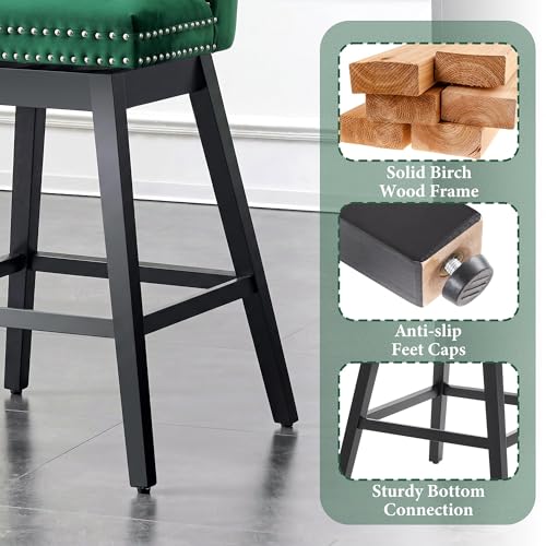 Image of Green Swivel Bar Stools, Velvet Counter Height Bar Stools Set of 6