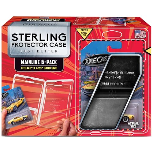Sterling Protector Case Model 17201 Mainline 6 Pack in Gift Box for Hot Wheels & Matchbox Diecast, Fits Card Size 6.5 x 4.25 inches