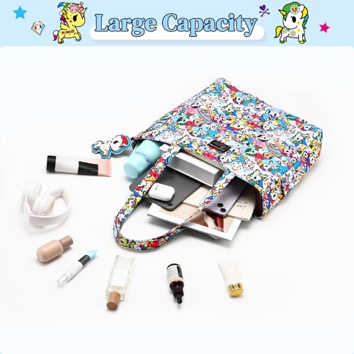 Image of tokidoki Large Tote Bag with Unicorno Keychain Laptop Travel Bag Shoulder Work Tote Weekender Bag Handbag for Women
