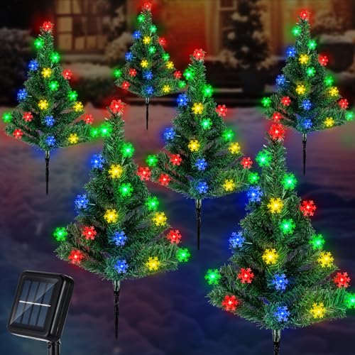 Retisee 6 Pack Solar Christmas Tree Pathway Lights Decorations Outdoor LED Snowflake Lights 8 Modes Prelit Small Christmas Tree Waterproof Solar Stake Lights for Garden, Yard, Lawn, Cemetery -  TOU-Retisee-1467