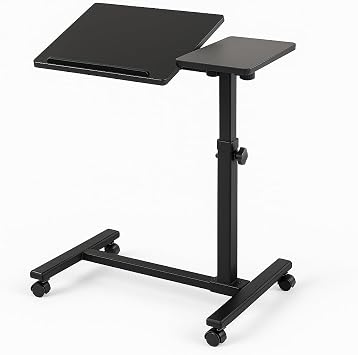 Adjustable Sit & Stand Desk Rolling Laptop Desk with Lockable Wheels, Portable Standing Computer Table for Home Office, Small Space Workstation with MDF Top & Steel Frame, Modern Black