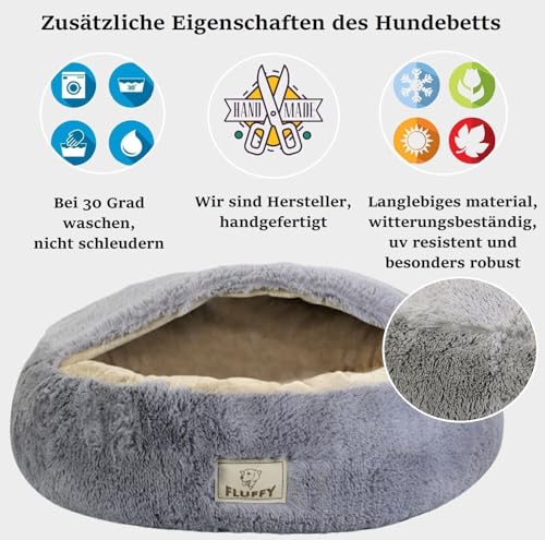 KING DOG Hundebett Ø 50 cm überdachtes Hundebett Katzenhöhle Donut-Bett Plüsch-Kunstfell-Nest Flauschiges rundes Hundekissen Hundesofa Katzenbett für kleine mittelgroße Hunde