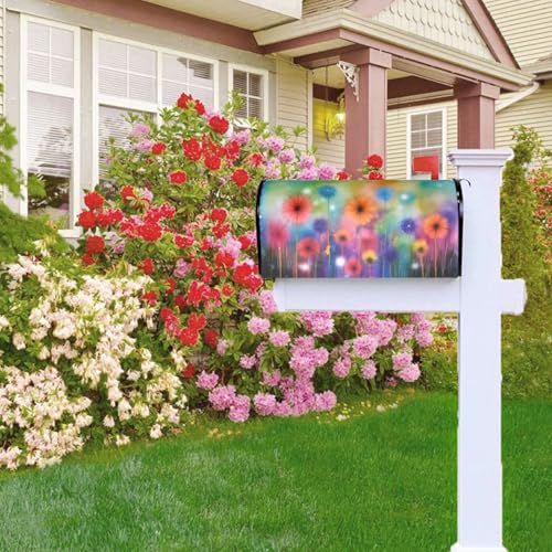 Image of Colorful Seasonal Floral Mailbox Cover Magnetic Abstract Spring Summer Flowers Waterproof Mailbox Wraps Post Letter Box Decor 21x18 in