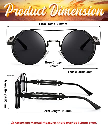 FEISEDY Polarized Aviator Sunglasses for Men Women, Retro Steampunk Gothic Round Metal Frame Hippie Glasses B23513