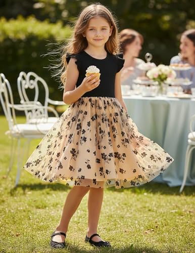 Image of PATPAT Girl's Tulle Dress Tutu Party Birthday Poster Formal Fancy Flower Princess Dresses