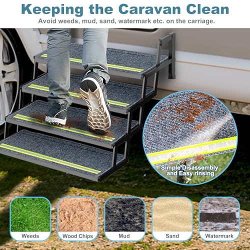 Image of HOMEE RV Step Covers 4 Packs with Reflective Strip,RV Stair Cover 24 inchx 7.5 inch,RV Camper Step Covers with Self Adhesive for RV Ladders Trailers Truck Campers Steps Treads,Non-Slip Outdoor RV Step Carpet