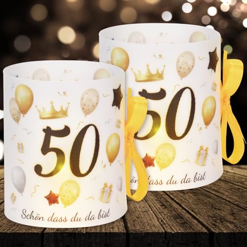 Lot de 16 photophores décoratifs de table pour 50e anniversaire homme femme 50e anniversaire décoration de table pour fêtes, baptêmes, communions, confirmations, bougie chauffe-plat ou bougies