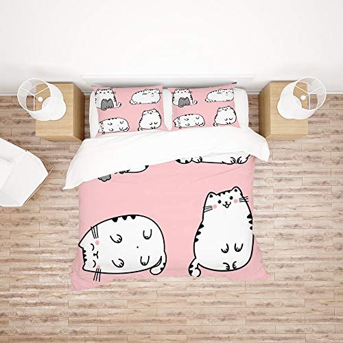 Parure de lit 2 pièces en microfibre douce avec housse de couette et taie d'oreiller motif chat - 3