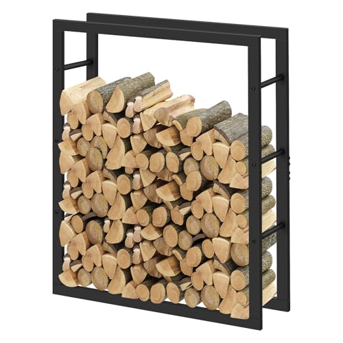 Laneetal Soporte para Leña, 100x80x25cm, Estante para Leña de Chimenea, Leñero Interior y Exterior de Metal, Estanteria de Almacenamiento de Madera, Negro
