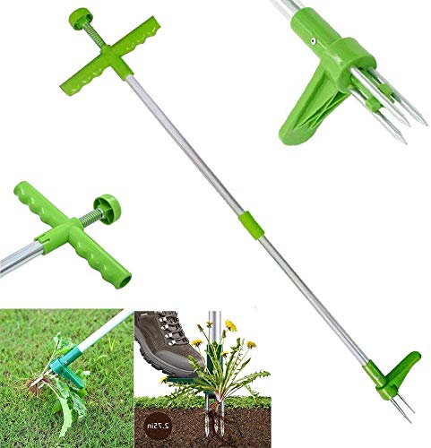 Hilif Garden Stand Up Weeder and Weed Puller Stand up Manual Weeder Hand Tool with 3 Claws Stainless Steel and High Strength Foot Pedal Weed Puller 39