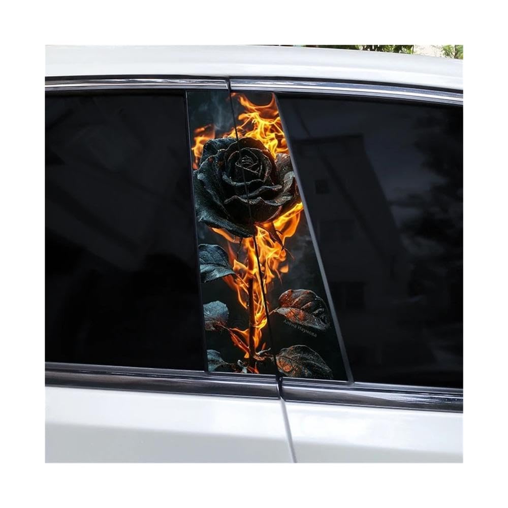 Bertdcx I Car Door Pillar Sticker Flame Rose Car Styling Decal Auto Parts(I)
