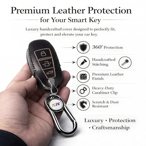 Image of JVCV Soft Handmade Leather Car Key Cover Compatible with Maruti Suzuki Baleno Ciaz Vitara Brezza S Cross Swift Ignis and Toyota Urban Cruiser Smart Key with Keychain (Black)