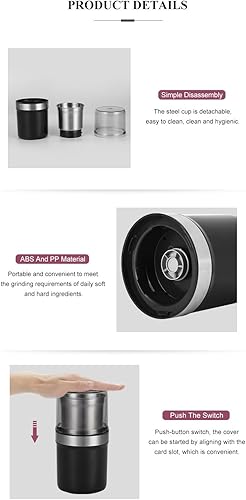 Miniatura 4 de Molinillo de café eléctrico, molinillo de hierbas de especias, con 1 cuchilla de acero inoxidable extraíble tazón de acero inoxidable, motor de 200