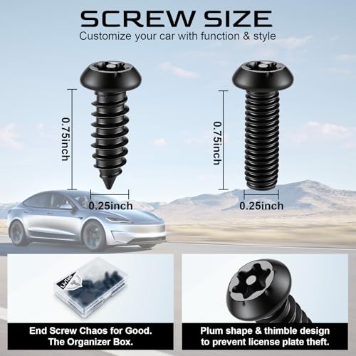 Image of LivTee Anti Theft License Plate Screws Kits for Securing Frames and Covers, M6 (1 /4 inch) Tamper Proof Screws, Fastener Nut, Caps Cover for Front Rear Frame Holder Mounting - Black