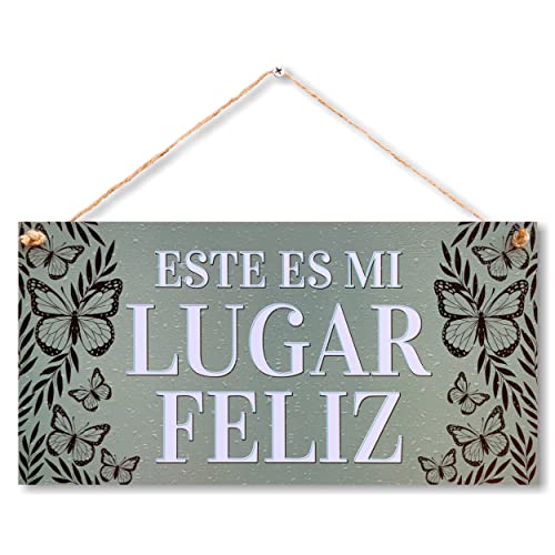 CARISPIBET Este es mi lugar feliz placa de decoración de pared adorno colgante señale decorativo de entrada 15 x 30 cm