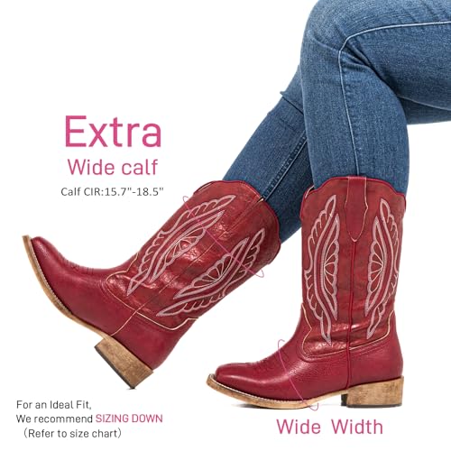 Image of SheSole Extra Wide Calf Boots for Women - Classic Stitch Cowboy Boots with Hidden Stretch Panel & Removable Cushion - Comfortable Wider Shaft Western Boots for Fuller Figures