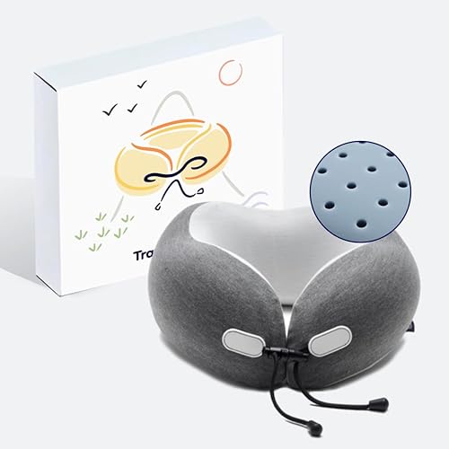 Vesta Almohada de cuello fresco para viajes, diseño ergonómico en forma de C para soporte de barbilla y hombro, almohada de espuma viscoelástica de