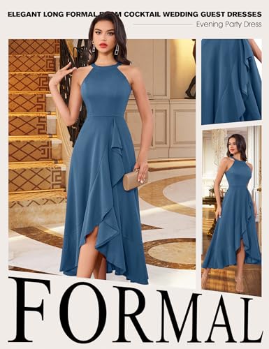 Image of Dressystar Womens 2026 Halter Slit Ruffle Wedding Guest Party Dress Elegant Maxi Long Sleeveless Formal Prom Cocktail Dresses