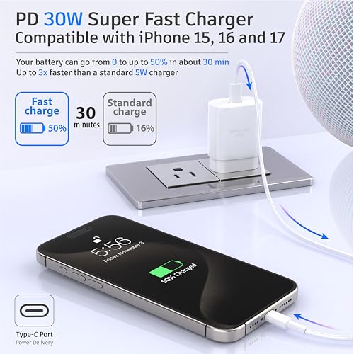 Image of USB C Charger Block 30W PD Super Fast Charging Block Type C Plug Cube Wall Adapter Power Brick USB C Block for iPhone 17, 17 Air, 17 Pro Max,16,16e,15,14,13,12, 11, iPad, mini, Galaxy S26 /S25 /S24