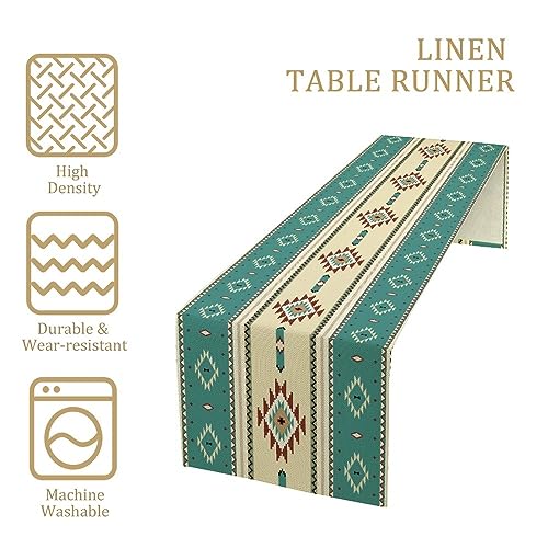Image of Aztec Table Runner,Ethnic Southwestern Mexican Native Indian Green Pattern Retro Table Decor Kitchen Dining Room Party Decor 13x72 inch