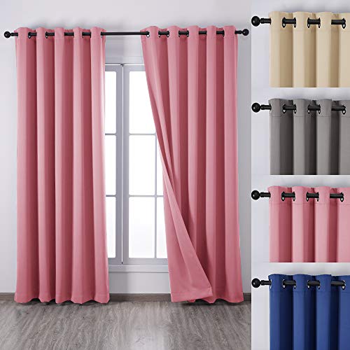 QINUO HOME Pink 90" Drop Blackout Curtains - Room Darkening Eyelet Thermal Insulated Curtains for Kids, 66" x 90", Set of 2 Panels