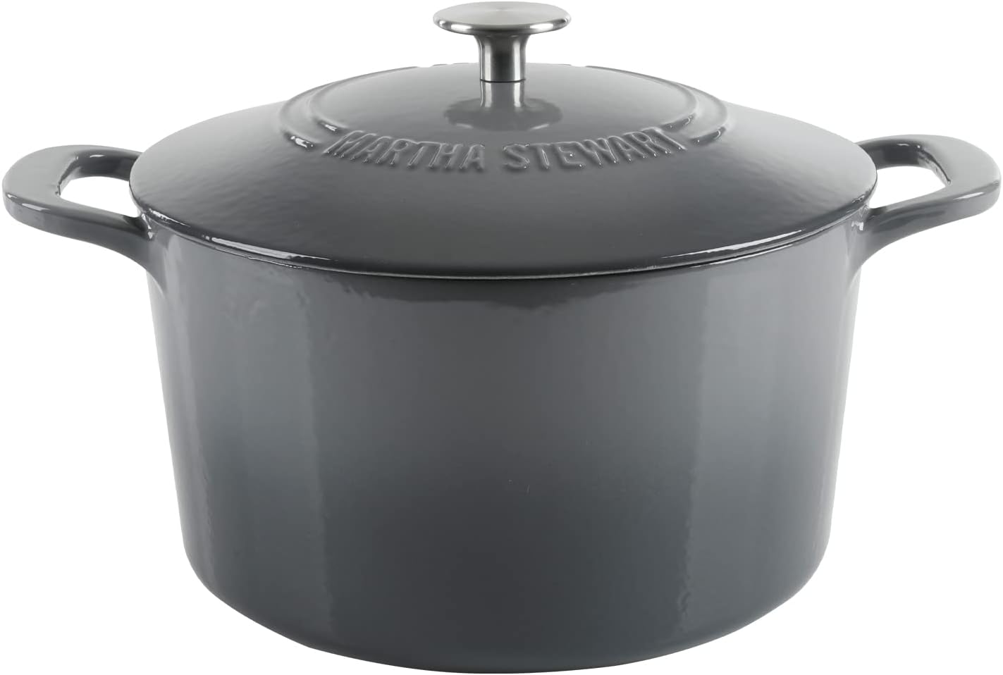 MARTHA STEWART Gatwick 7-Quart Enamel Cast Iron Dutch Oven – Classic Grey – Durable Heavy-Duty Dutch Oven for Slow Cooking, Braising & Baking