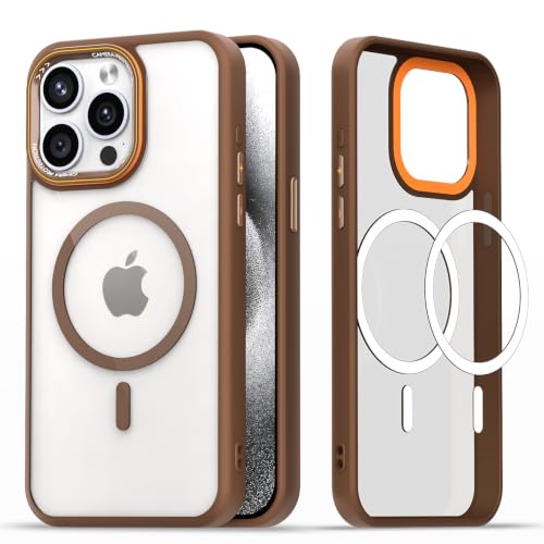 Image of Pikkme Back Cover for iPhone 15 Pro Max | Shockproof | Mag-Safe Compatible | Hard Transparent Back | Premium Raised Camera Protection | Bumper Case (Brown Mag-Safe)