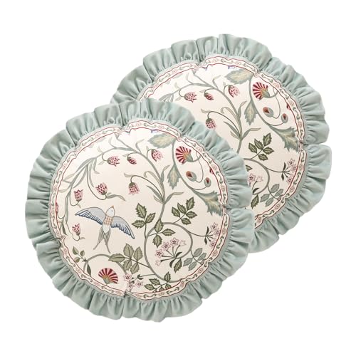 Round Throw Pillow Covers Pack of 2,Green Cozy Velvet Farmhouse w...