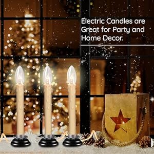 4 Pack of Electric Rustic Country Candle Light On/Off Switch Wooden Base Candlestick 7 Watt C26 Christmas Window Candle Lamp for Home Holiday Party Xmas Decorations 4 Pack of Electric Rustic Country Candle Light OnOff Switch Wooden Base Candlestick 7 Watt C26 Christmas Window Candle Lamp for Home Holiday Party Xmas Decorations