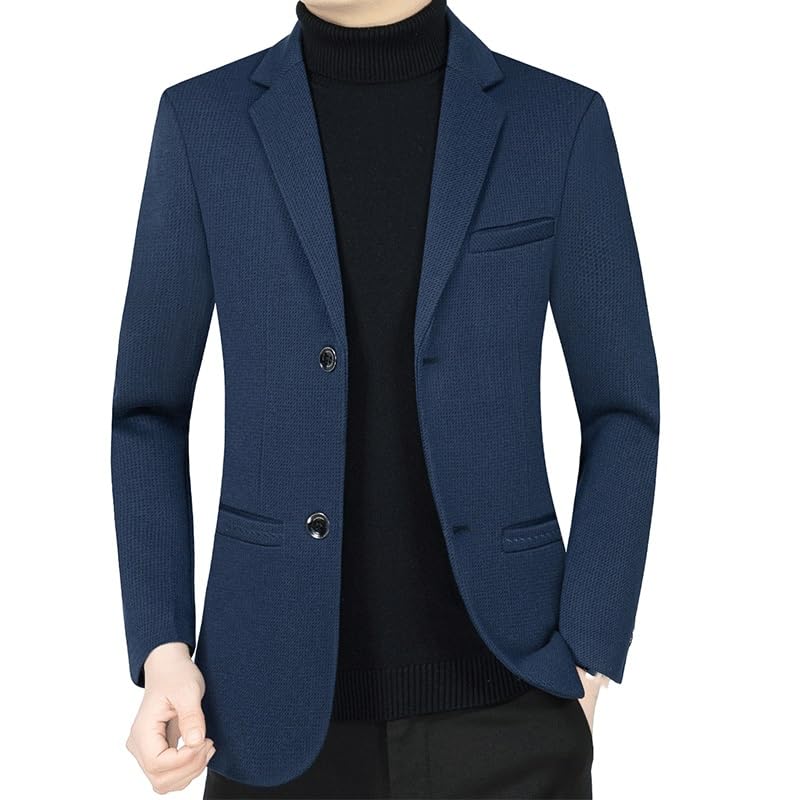 Mens Blue Blazers Casual Linen Sport Coat Two Button Lightweight Suit Jackets