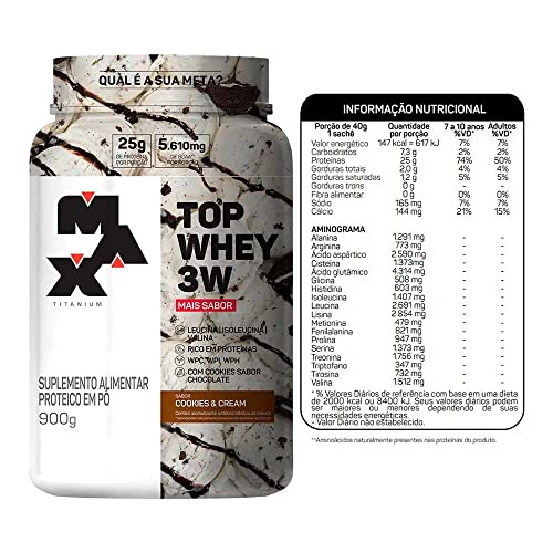 Max Titanium Top Whey 3W (900G) - Sabor Mais Sabor - Cookies & Cream