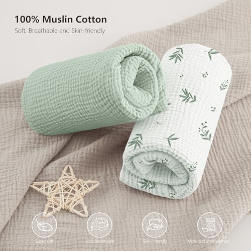 Image of Bearmoss Muslin Crib Sheets - 100% Cotton Baby Crib Sheets Fitted for Standard Crib Mattress & Toddler Bed Mattress 52 inchx28 inch Soft Breathable Crib Sheet Neutral for Boys Girls - 2 Pack (Bamboo)