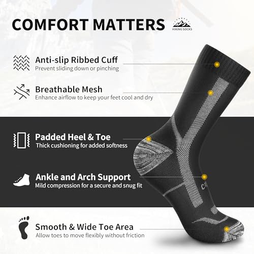 CAMBIVO Calcetines Antiampollas Senderismo 2 o 3 Pares, Lana Merino Medias Deporte para Mujer Hombre, Calcetines Trabajo Transpirable para Trail Running, Trekking, Camping, Ciclismo, Gruesos y Cálido - imagen 3